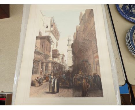 A large folio sized coloured print of the Mosque El Mooristan, Cairo, circa mid to late 20th Century after an original lithog