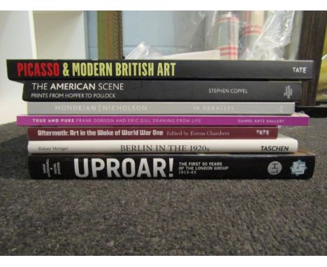 Seven assorted modern art books, including Picasso; "Mondrian-Nicholson in Parallel"; Frank Dobson and Eric Gill; The London 