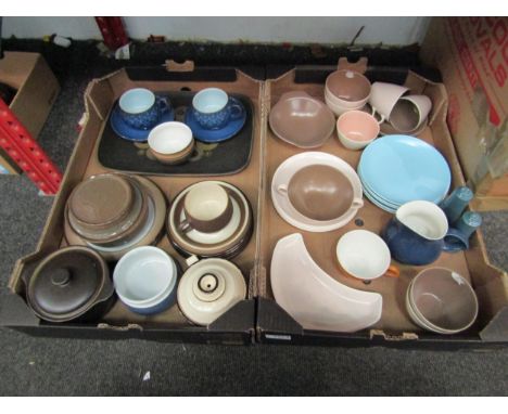 A quantity of Denby and Poole tablewares including "Arabesque" platter, assorted cups, saucers and casserole dishes, etc 
