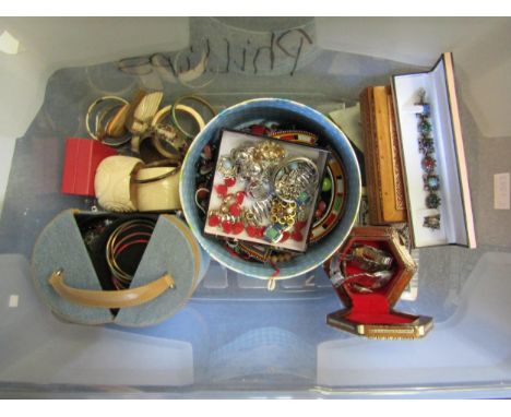 A box of costume jewellery including bangles, bracelets, watches etc 