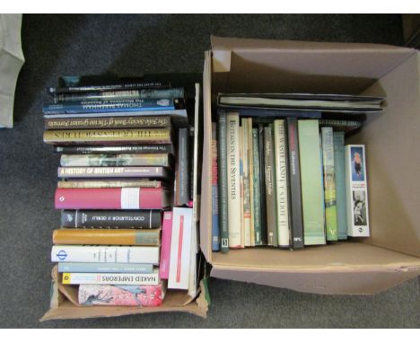Two boxes of mainly art, architecture, photography and design books etc., including Charles Jones, Hiroshige, Marilyn Monroe,