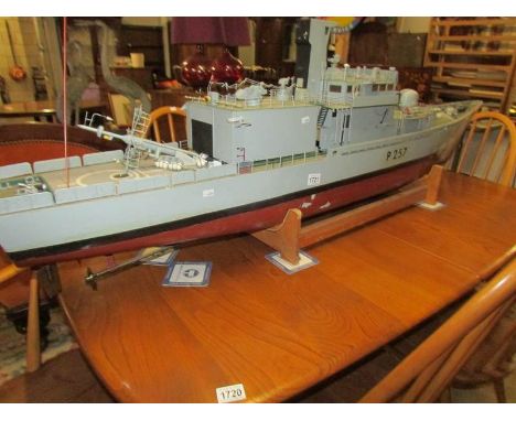 A large model battleship (Grantham and District model boat club) with engine, 170 cm long.