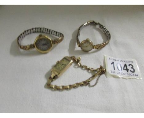 A 1960's Tissot ladies 9ct gold watch on 9ct rolled gold bracelet (with insurance certificate), a 18ct gold ladies watch with