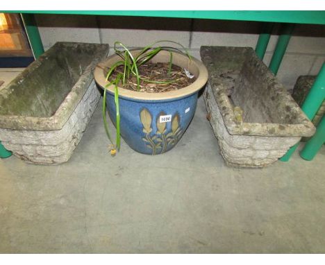 2 old garden troughs and a planter.