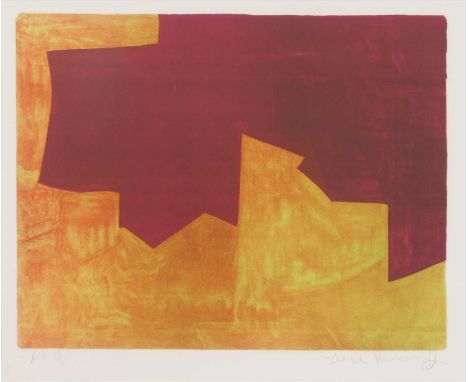 *Serge Poliakoff (French, 1900-1969) 'COMPOSITION LIE-DE-VIN ET ORANGE' Lithograph printed in colours, signed in pencil, an a