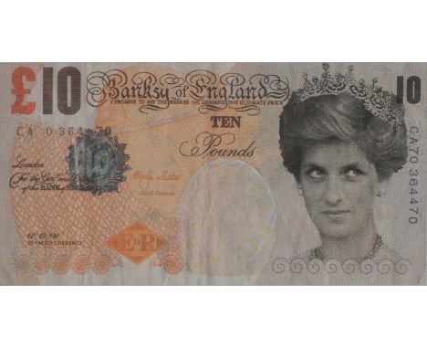 *Banksy (b.1974) 'DI-FACED TENNER' Offset lithograph printed in colours, 2004 7.5 x 14cm, presented in a double-windowed cust