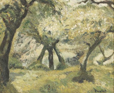 *Ronald Ossory Dunlop RA (Irish/British, 1894-1973) ORCHARD IN BLOOM Signed l.r., oil on board 29 x 34cm Landscapes inspired 