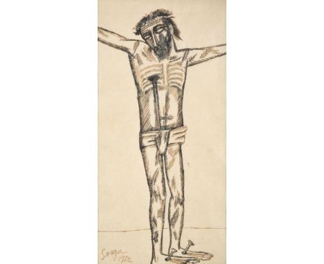 Francis Newton Souza (1924-2002) Indian ''Crucifixion of Christ'' Signed and dated 1952, ink, 30cm by 15cm Provenance: Englan