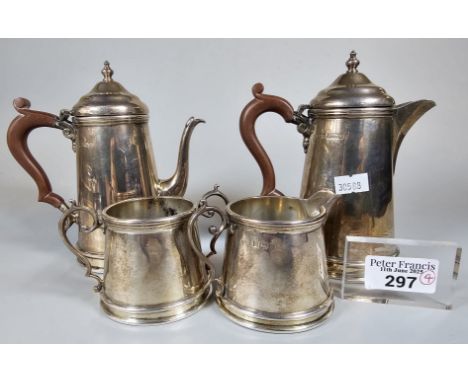 Four piece silver Queen Elizabeth II tea service comprising, teapot, water jug ,milk jug and sucrier, Birmingham 1975 and 197