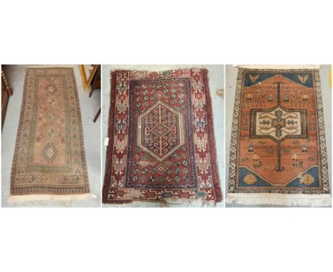 Turkish Oushak rug, together with a Turkish Caucasian runner of small proportions, together with a South Caucasian runner. (3