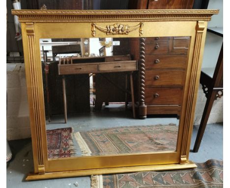 Regency style gilt framed bevel plate over mantel mirror, in classical design. Modern. 108x100cm approx. (B.P. 21% + VAT)No o