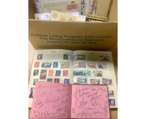 All World collection of stamps in album, envelopes, packets, covers etc., together with autograph book 1950s signed by West H