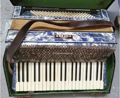 Vintage Hohner Verdi III and mother of pearl accordion in fitted box, together with another vintage accordion (unable to open
