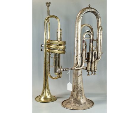 Silver plated Besson & Co prototype Tuba, together with a brass Trumpet, marked B F. (2) (B.P. 21% + VAT)There is a piston an