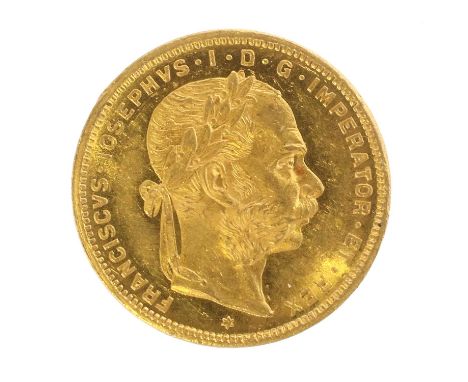 Austria, 8 Florins/20 Francs 1882, (.900 gold, 21mm, 6.44g) obv. laureate head of Franz Josef I facing right, rev. crowned im