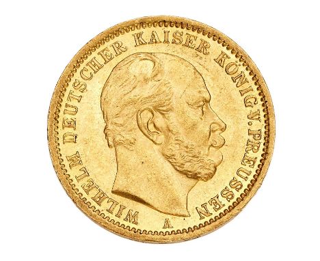 German States, Prussia, 20 Marks 1873, (.900 gold, 22.5mm, 7.96g), obv, bust of Wilhelm I facing right, rev. crowned imperial