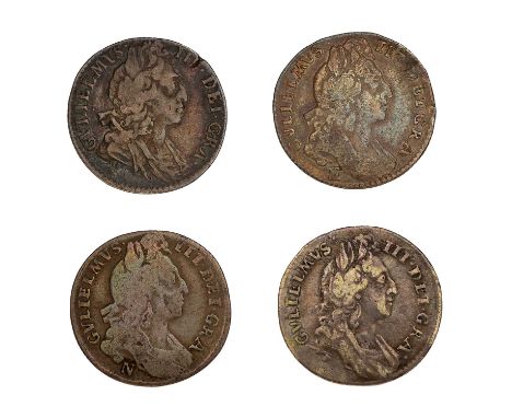 4x William III Sixpences, comprising: 1696, early harp, large crowns (Bull 1202, ESC 1533, S.3520) Fine; 1696 E, early harp, 