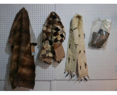 A vintage ermine fur stole together with two fur cut offs, 4 pairs of vintage gloves and some spats 