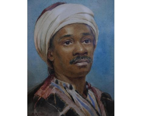 A 20th century watercolour, portrait of a gentleman, signed M.R. Henn, bearing Christie's label to verso, 24x18cm 