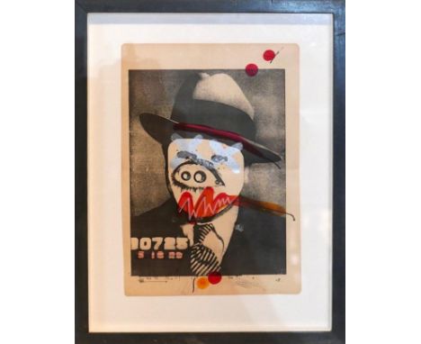 Paul Insect (b.1971), street artist, 'pig face portrait', signed and dated '08, with receipt from the Lazarides gallery, 30 x