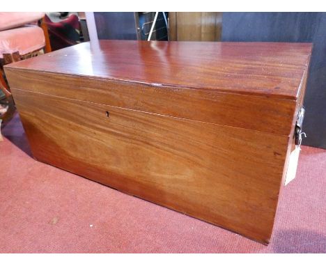 A 19th century mahogany and camphor wood trunk, H.40 W.91 D.47cm 