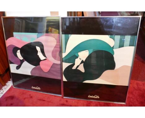 Amletto Dalla Costa (Italian, b.1929) a set of two vintage prints of women wearing hats in metal frames, H.65cm W.50cm (2) 