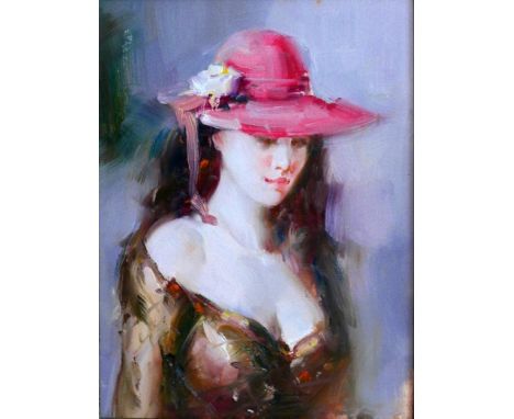 20th century Continental school, 'Thinking of You...', portrait of a lady, oil on canvas, dated Rome 1997 to verso, 38 x 28cm