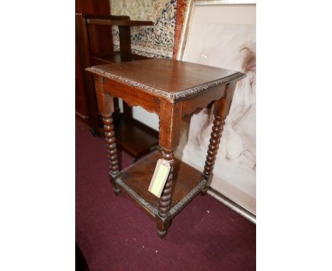 A late Victorian oak square topped side table raised on bobbin supports 46x46cm 