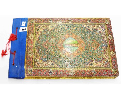 A highly decorated Iranian photograph album with presentation type text 'Presented by Iranian Polo Federation to British Army