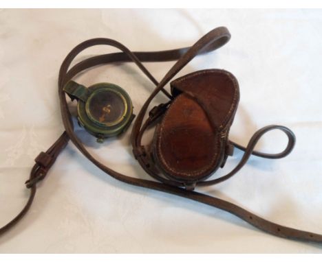 A WWI period Verner's Patent Mark VIII 1918 pattern field compass with brass case and original leather pouch