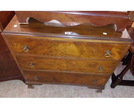 A 91cm vintage walnut bedroom chest of three long drawers, set on bracket feet