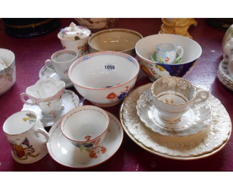 A selection of assorted ceramic items including early 19th Century pearlware bowl with all over floral sprigging, 18th Centur