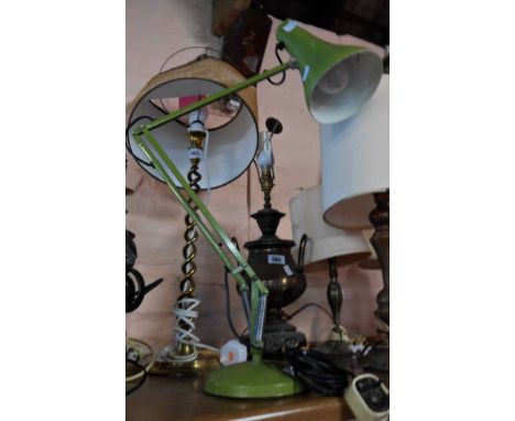 A vintage Herbert Terry &amp; Sons anglepoise lamp with original green painted finish