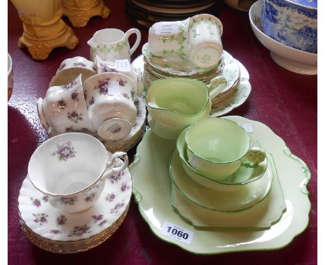 A Royal Albert Sweet Violets part tea set comprising five trios and a small quantity of Aynsley teaware comprising flower han