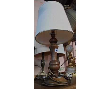 An old turned oak table lamp