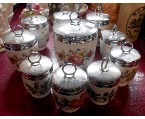 Ten Royal Worcester oven to tableware egg coddlers of various shape and pattern