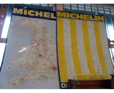 A vintage printed tin Michelin advertising sign depicting a map of Britain - sold with a similar tyre pressure sign