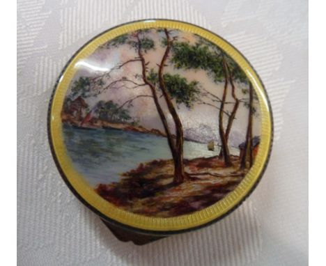 An Art Deco white metal powder box with 925 and import mark, with S &amp; Co. makers mark, the outside with guilloche enamel 