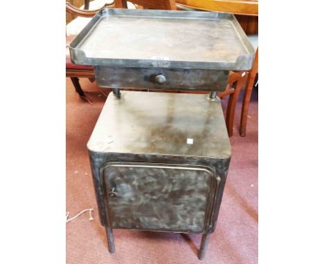 A 32cm industrial metal burner stand cabinet with shelf top, partitioned drawer and cupboard under