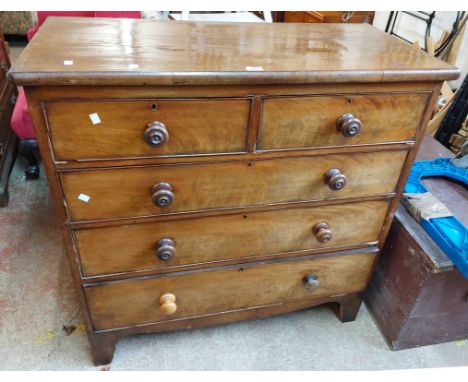 A 1.04m 19th Century mahogany chest of two short and three long graduated drawers, set on bracket feet - age related wear and