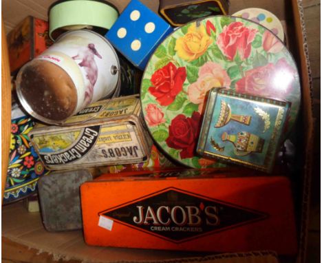 A box containing a quantity of assorted vintage advertising tins