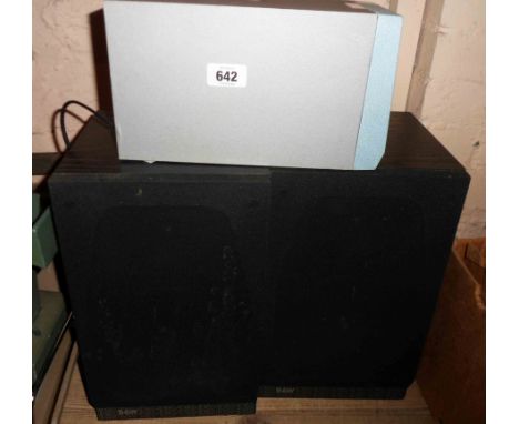 A pair of B&amp;W hi-fi speakers - sold with a modern Goodman's Active 99SW speaker system controller