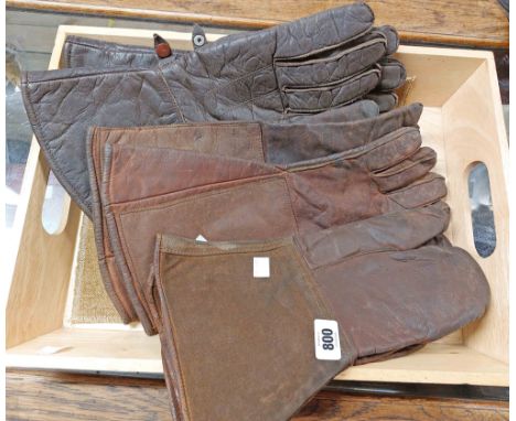 A pair of vintage Slazenger Sykes sheepskin lined motorcycle gauntlet gloves, a similar pair with War Department mark dated 1
