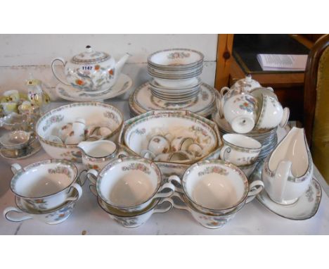 A large quantity of Wedgwood Kutani Crane teaware and other china including teapot, cups and saucers, soup bowls and saucers,