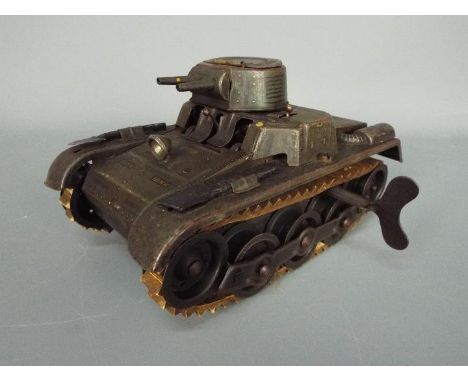 Gama - An unboxed Gama tinplate clockwork Panzer Tank II. Marked 'Gama' to the front,with rubber tracks (no perishing evident