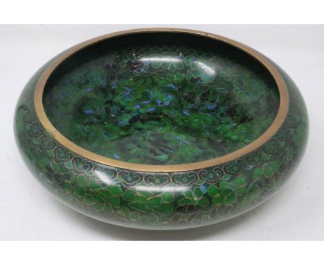 Green and blue Cloisonné bowl, D: 26 cm. UK P&amp;P Group 2 (£18+VAT for the first lot and £3+VAT for subsequent lots) 
