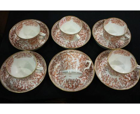 Early Minton's set of six cups and saucers in the Melbourne pattern (12), one saucer with restoration. UK P&amp;P Group 2 (£2