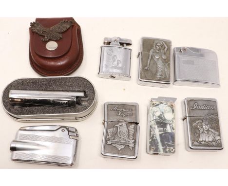 Eight lighters including Ronson and Clipper and a leather lighter pouch. UK P&amp;P Group 1 (£16+VAT for the first lot and £2