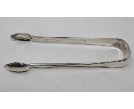 Pair of Georgian hallmarked silver sugar tongues, 50g. UK P&amp;P Group 1 (£16+VAT for the first lot and £2+VAT for subsequen