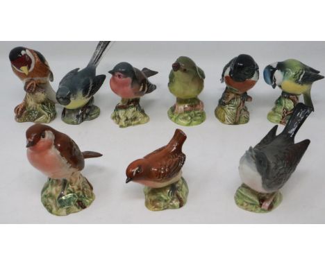 Nine Beswick birds, losses to one beak, small scrape to another, largest H: 80 mm. UK P&amp;P Group 2 (£18+VAT for the first 